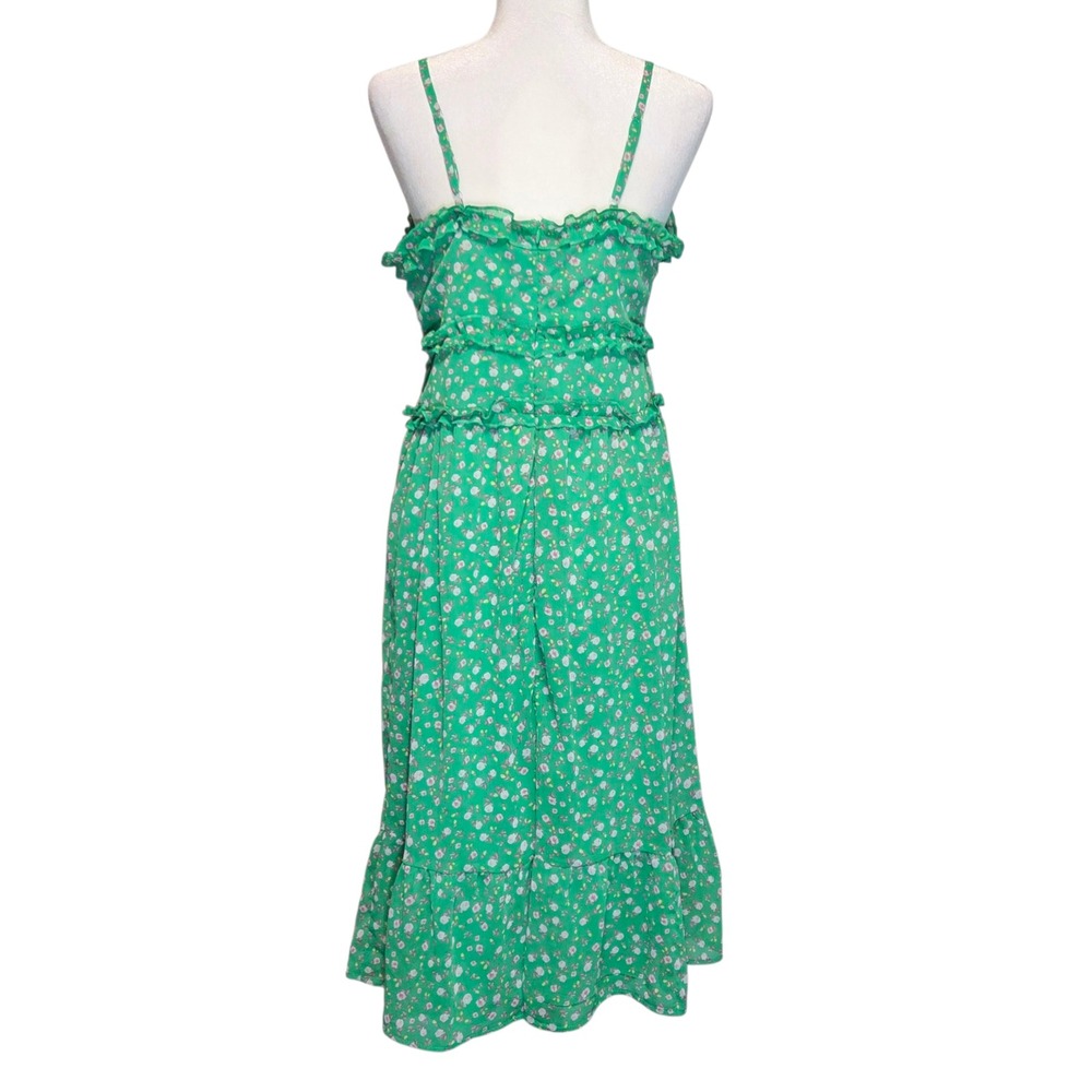 Cottagecore Green Floral Midi Dress Fairy Milkmaid Coquette Y2K Womens‎ Large - Picture 2 of 8